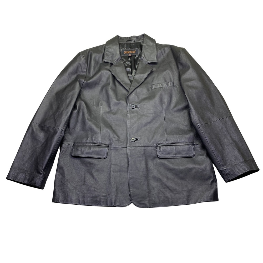 Guide Gear Mens 2XL Black Genuine Leather‎ Blazer Two Button Jacket Grunge Moto